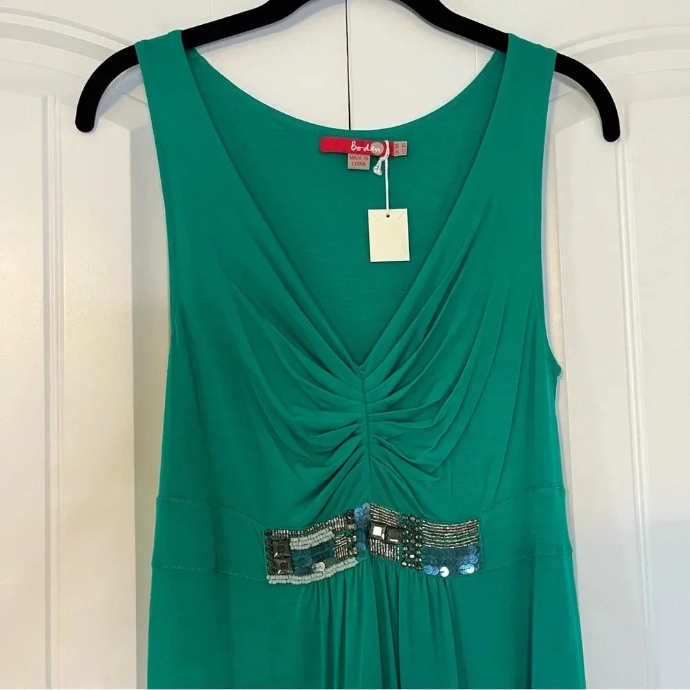 Boden Sequin Beaded Green Maxi Dress Sleeveless Size 4 NWT